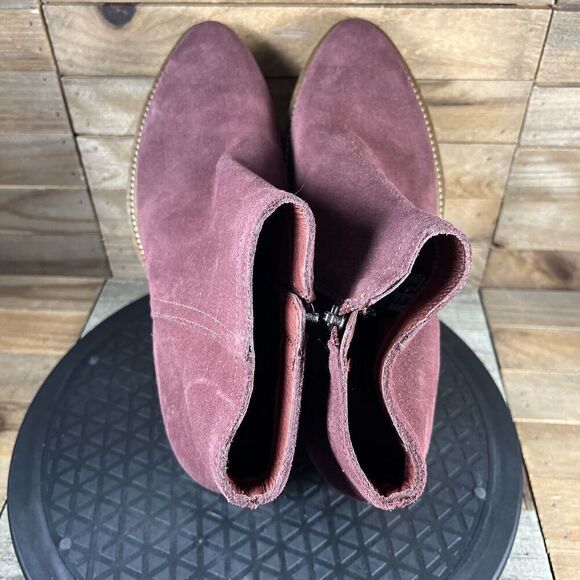 Ecco Shape Sartorelle Shoe Womens Sz 6.5 Red Suede Zip Stacked Heel Ankle Bootie - Picture 5 of 10